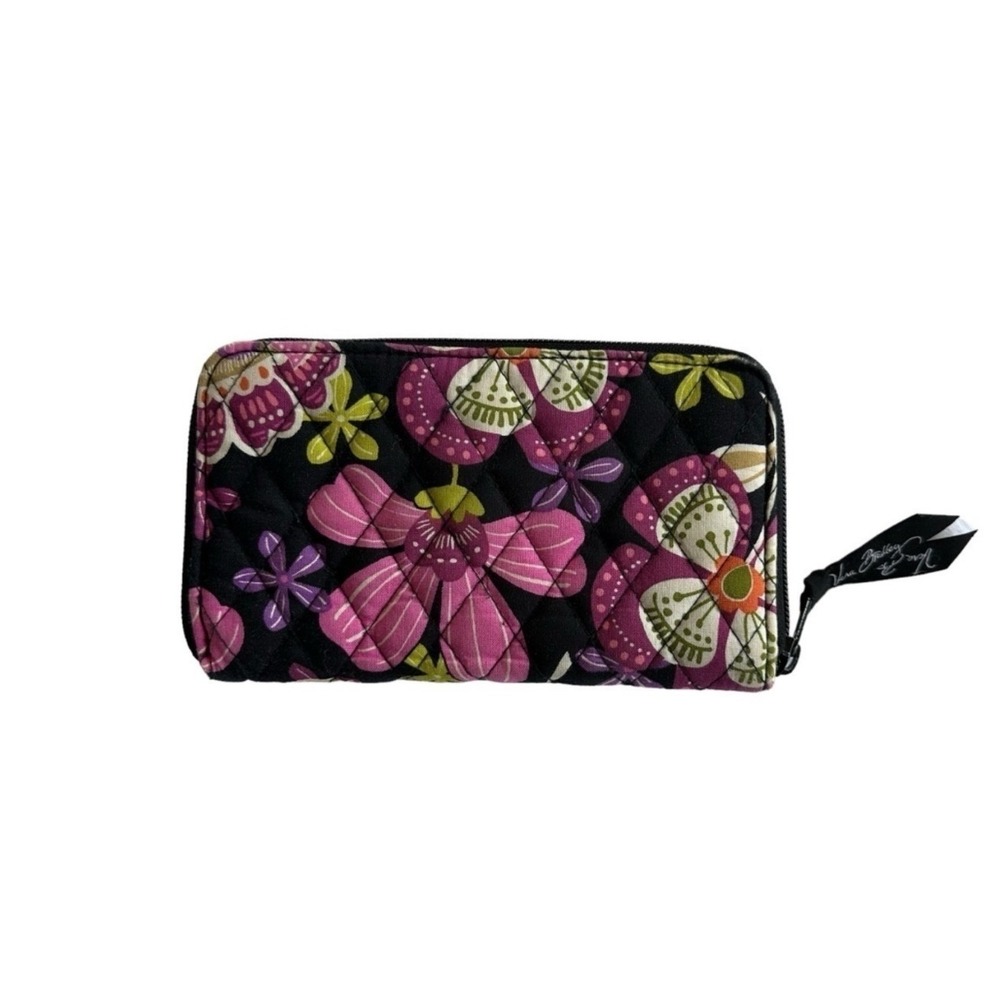 Vera Bradley Wallet Coin Purse Quilted Floral Zip Around Black Pink Green Zip
